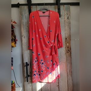 Plus Size Coral Floral Wrap Dress